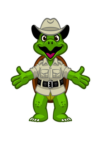 green turtle cartoon funny wearing zoo keeper uniformのイラスト素材