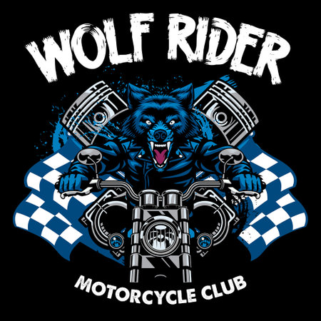 Vintage T-shirt design of Wolf racing motorcycle riderのイラスト素材