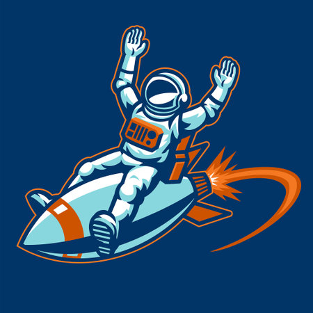 Happy Astronaut Riding The Rocketのイラスト素材