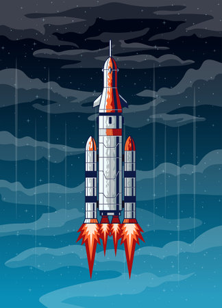 Rocketed Space Ship Launch in the Starry Nightのイラスト素材