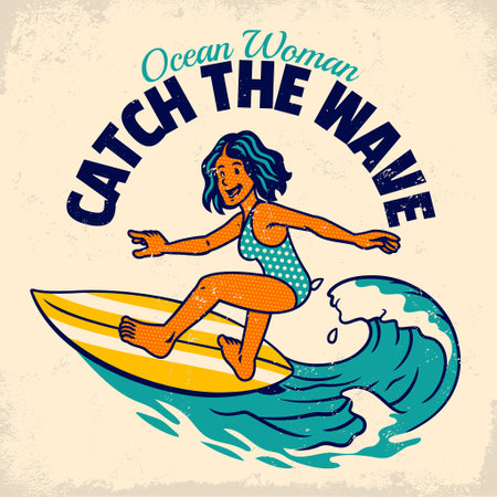 Vintage grunge shirt design of surfer womenのイラスト素材