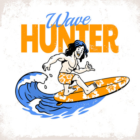 Vintage Retro Shirt Design of Surfer in Actionのイラスト素材