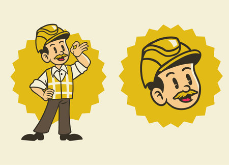 Mascot Character of Construction Worker in Retro Vintage Styleのイラスト素材