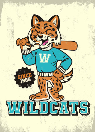 Vintage Textured design of Old School Wildcat Mascotのイラスト素材