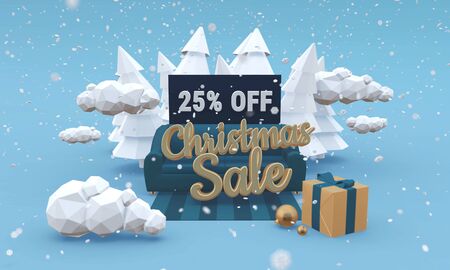 Christmas sale 25% twenty five percent off 3d illustration in cartoon style. Discount concept.の写真素材
