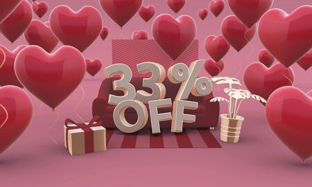 33 Thirty three percent off - Valentines Day Sale 3D illustration.の写真素材