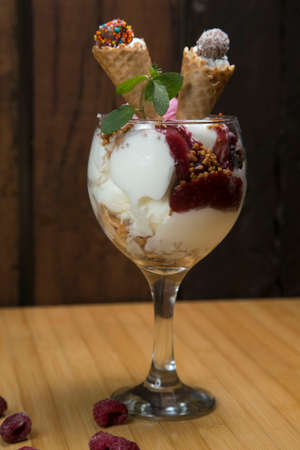 chocolate ice cream with nutsの写真素材