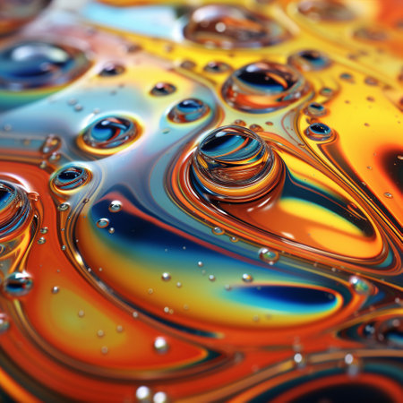 Colorful abstract background of oil drops on water surface. Macro photography.の素材