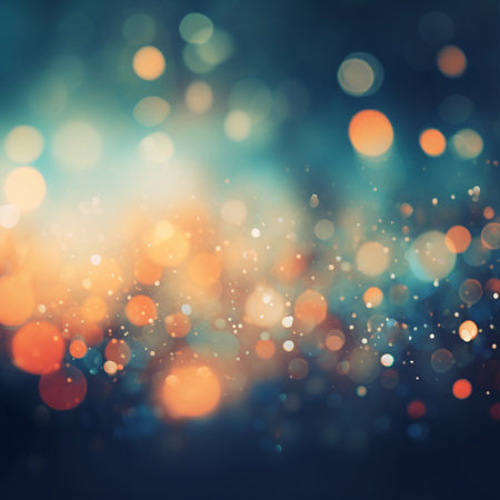 Abstract background with bokeh defocused lights in blue and orange colorsの素材