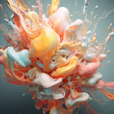 Colorful paint splashes isolated on gray background. 3d renderingの素材