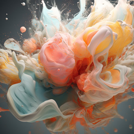 Abstract paint splashes isolated on black background. 3d render illustrationの素材