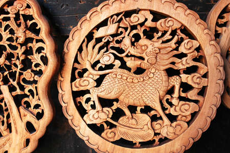 Wooden carving of dragon in east Chinaの写真素材