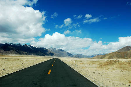 Landscape of a highway road extending to the distanceの写真素材