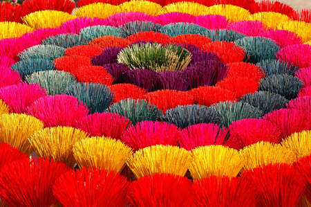 Colorful joss sticks for buddhist prayers in Vietnamの写真素材