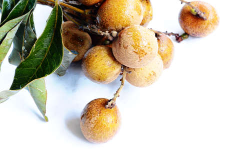 Fresh ripe longan fruits on a white backgroundの写真素材