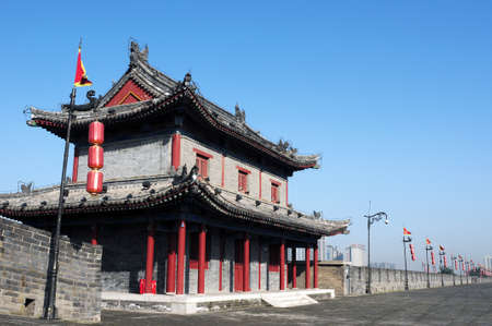 Landmark of the famous ancient city wall of Xian, Chinaの写真素材