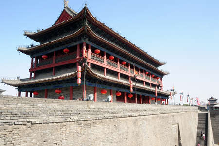 Landmark of the famous ancient city wall of Xian, Chinaの写真素材