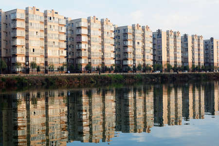 Apartment blocks with mirror by a lakeのeditorial素材