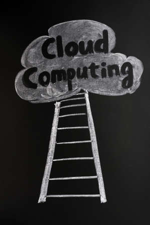Cloud computing concept drawn with chalk on blackboardの写真素材