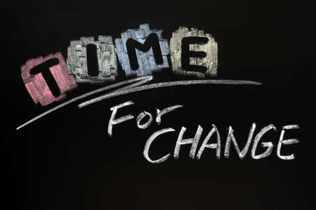 Time for change written with chalk on blackboardの写真素材