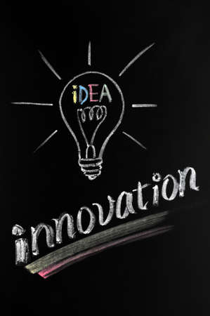 Light bulb drawn with chalk, symbol of innovation and ideaの写真素材