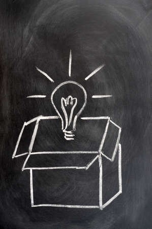 Think outside the box drawn in chalk on a blackboard
