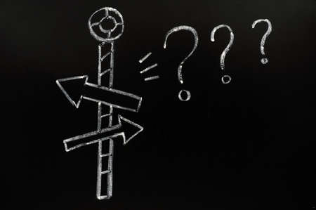 Confusing directions drawn with chalk on blackboard