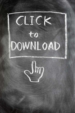 Click to download button with a hand shape pointing to itの写真素材