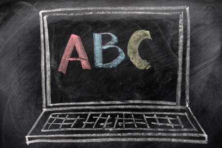 Chalk drawing of Laptop with ABC on the screen