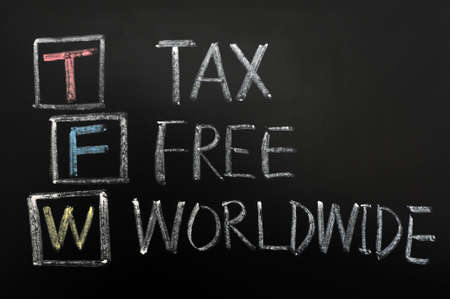 Tax Free Worldwide acronym written on a blackboardの写真素材