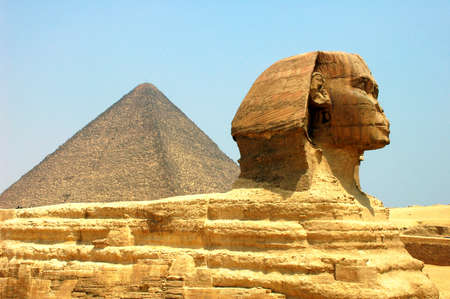 Sphinx in front of Pyramid Giza at Cairo Egypt