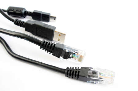 Connectors and USB data cable isolated on a white background