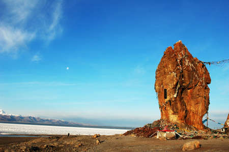 Landscape at the lakeside of Namtso in Tibetの写真素材