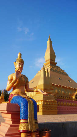 Landmark of famous historic golden Buddha sculpture and temple in Laosのeditorial素材