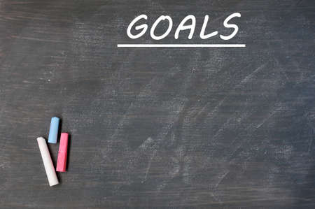 Blank goals list drawn on a smudged blackboard background の写真素材