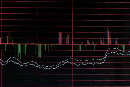 A live stock market billboard with gains and losses curvesの写真素材