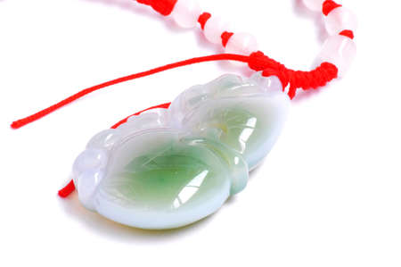 Jade necklace on a white backgroundの写真素材
