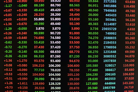 Colored stock chart ticker board on black の写真素材