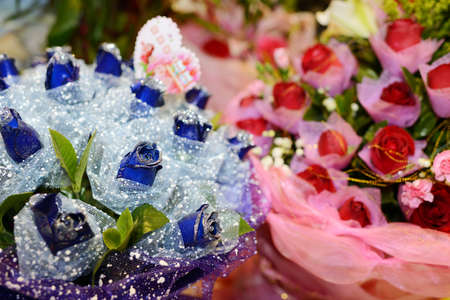 Blue and red rose flowersの写真素材
