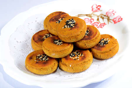 Chinese Food:Tartary Buckwheat Cakes on a white plateの写真素材