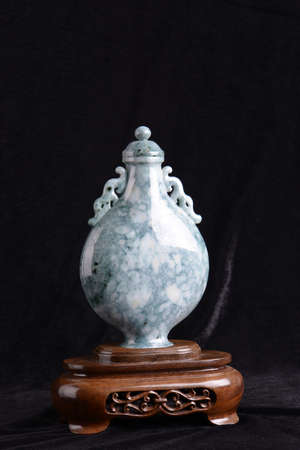 Chinese ancient jade carving art on a black backgroundのeditorial素材