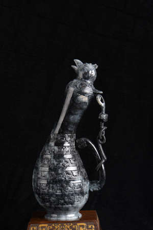 Chinese ancient jade carving art on a black backgroundのeditorial素材
