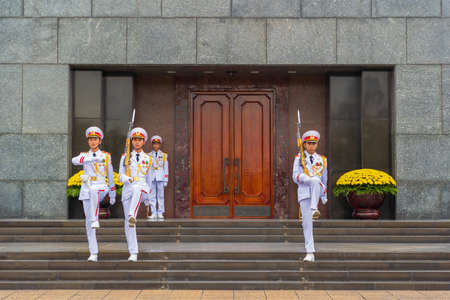 BA DINH, HANOI/VIETNAM - JULY 29: Ho Chi Minh Mausoleum in the holiday is the final resting place of...
