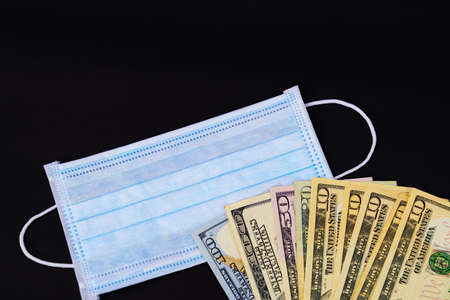 Money in The United Stated Of America USD and mask guard face earloop surgical for doctor, people...