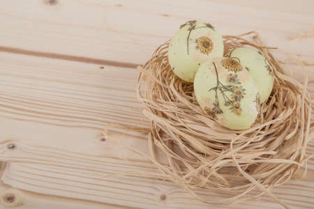 easter eggs decorated with flowersの写真素材