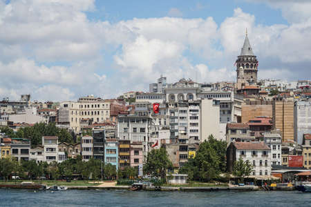 View of Karakoy, Galata Tower and the Golden Horn from Eminonu coast in Istanbul, Turkeyのeditorial素材