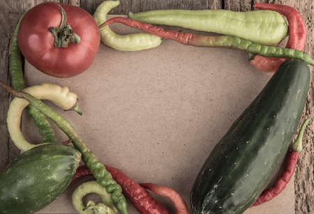 frame by fresh ripe vegetables with copy spaceの写真素材