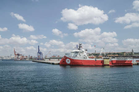 Haydarpasa Cargo Port that is full of containers in Istanbul, Turkey. The harbor gives loading and...
