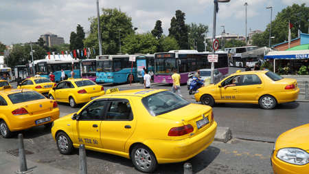 Public transportation at Besiktas district in Istanbul, Turkey. Busses carries more than 950,000 passengers daily.のeditorial素材
