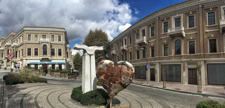 Akaretler in Besiktas district of Istanbul in Turkey. Heart shaped statue made by Enci Teker.のeditorial素材